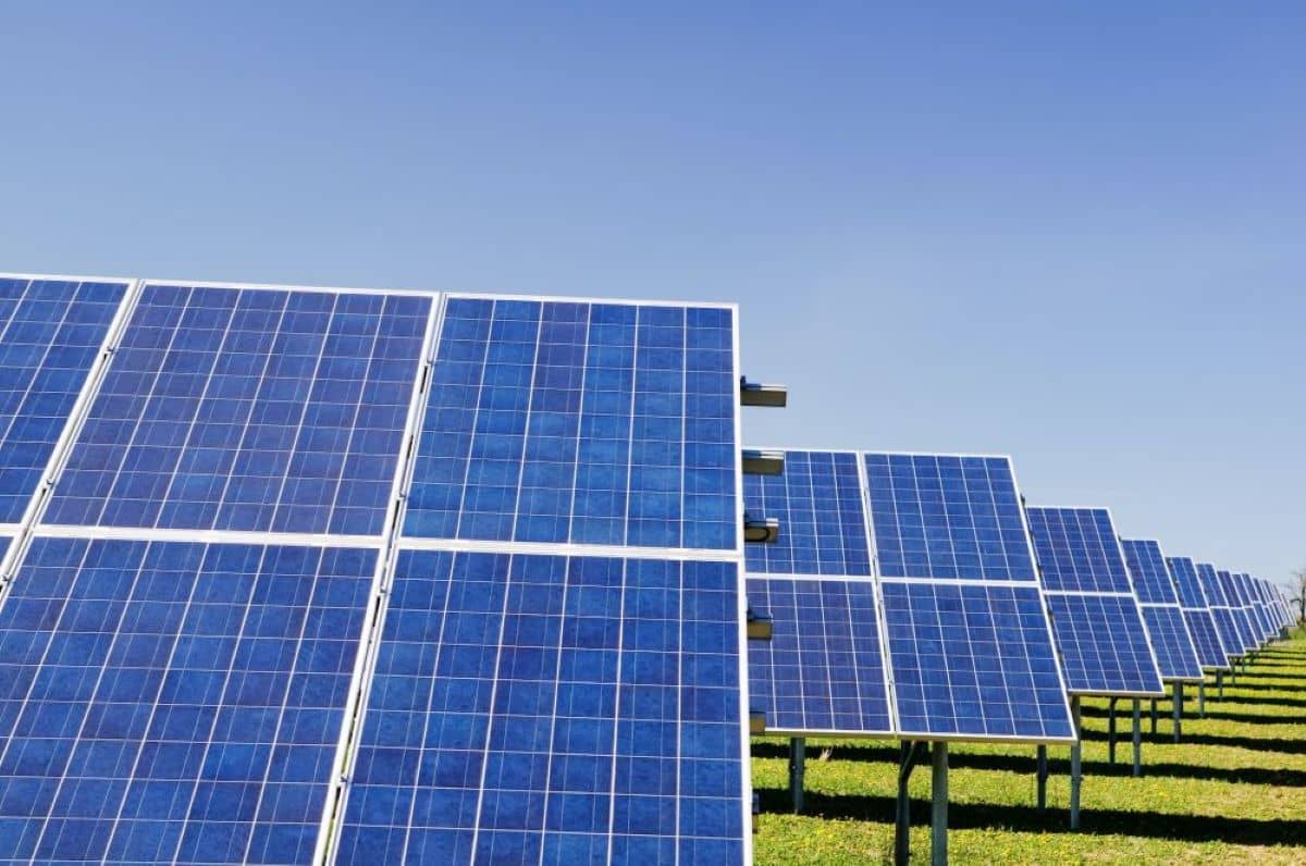 Picture of several solar panels in a solar field near Fort Collins