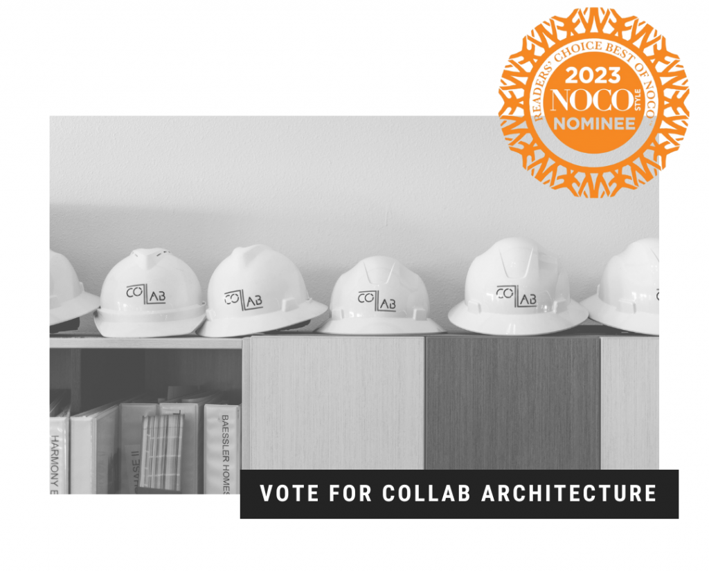 Collab hard hats on a a bookshelf with NOCO Style Best of Badge
