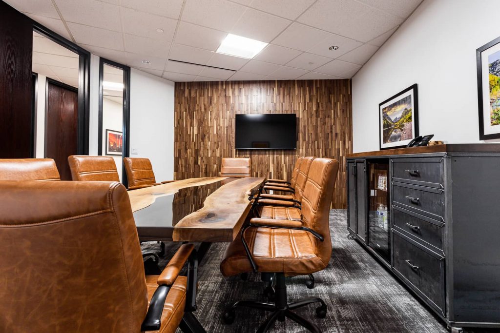 Conference room of Peakstone Law group renovated by Collab Architecture near Denver