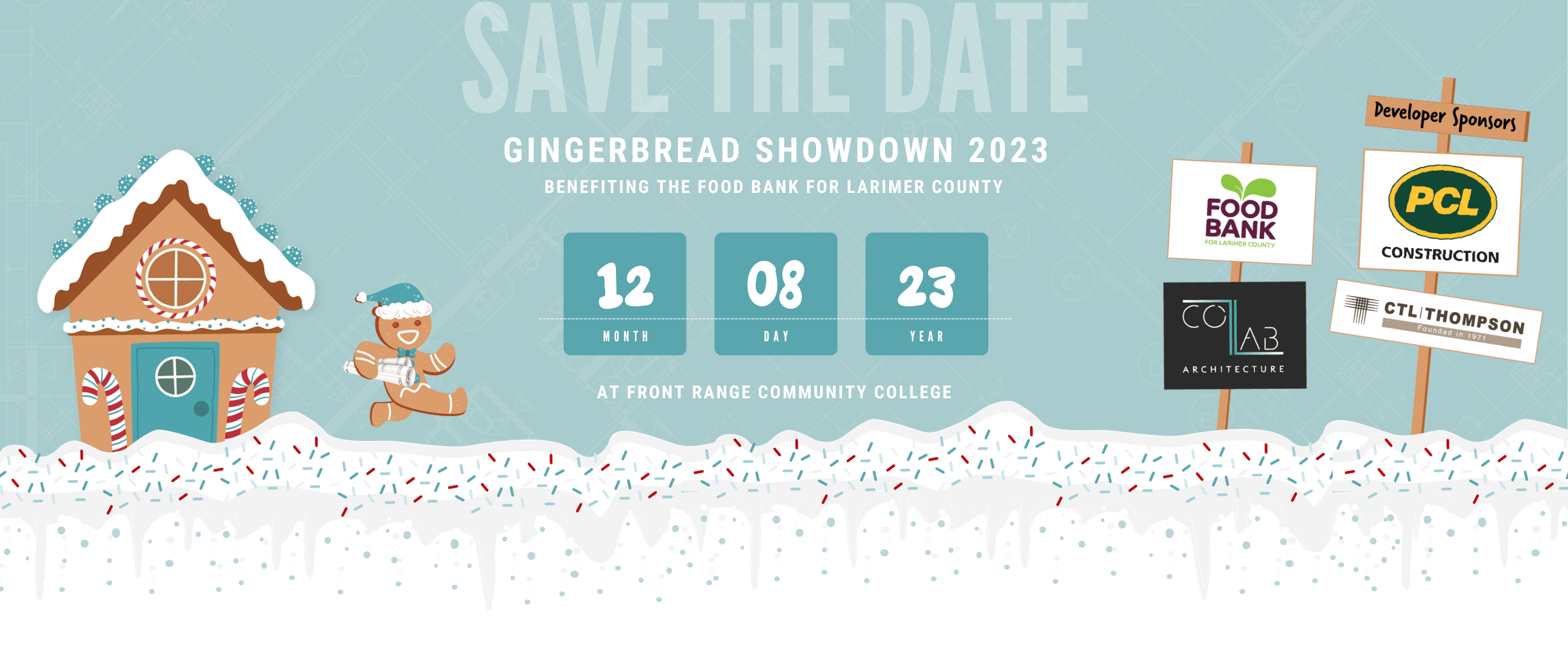 Save the Date Image for 2023 Gingerbread Showdown benefiting the Food Bank of Larimer County